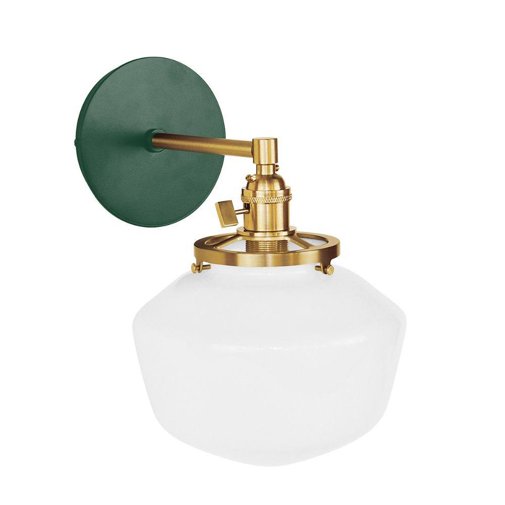 Montclair Lightworks SCM413-42-91 Uno 8" wall sconce, with Schoolhouse glass shade,  Forest Green with Brushed Brass hardware